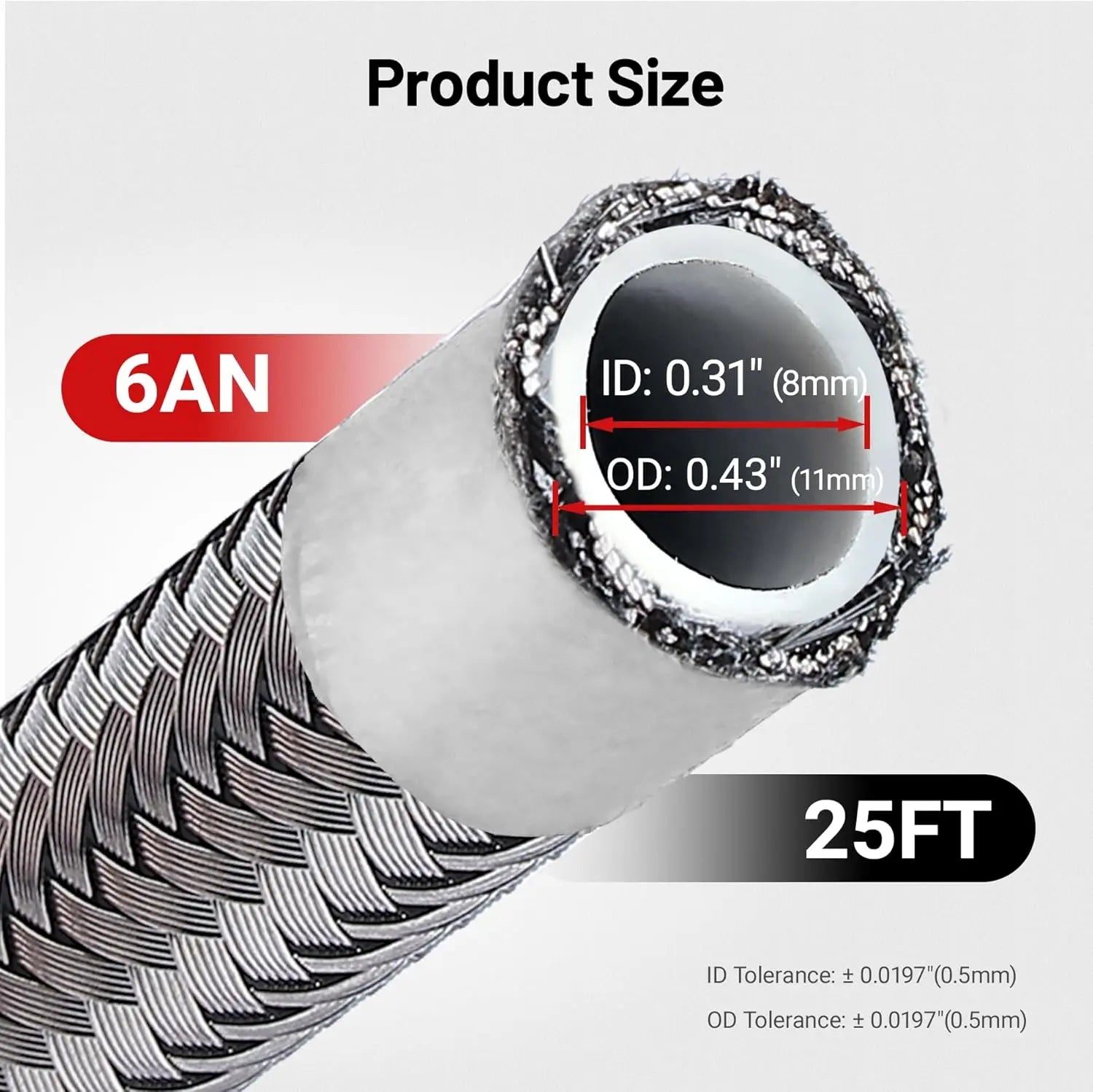 EVIL ENERGY PTFE Fuel Lines Kit 6AN size, ID 0.31-inch, OD 0.43-inch 25FT length [Silver]