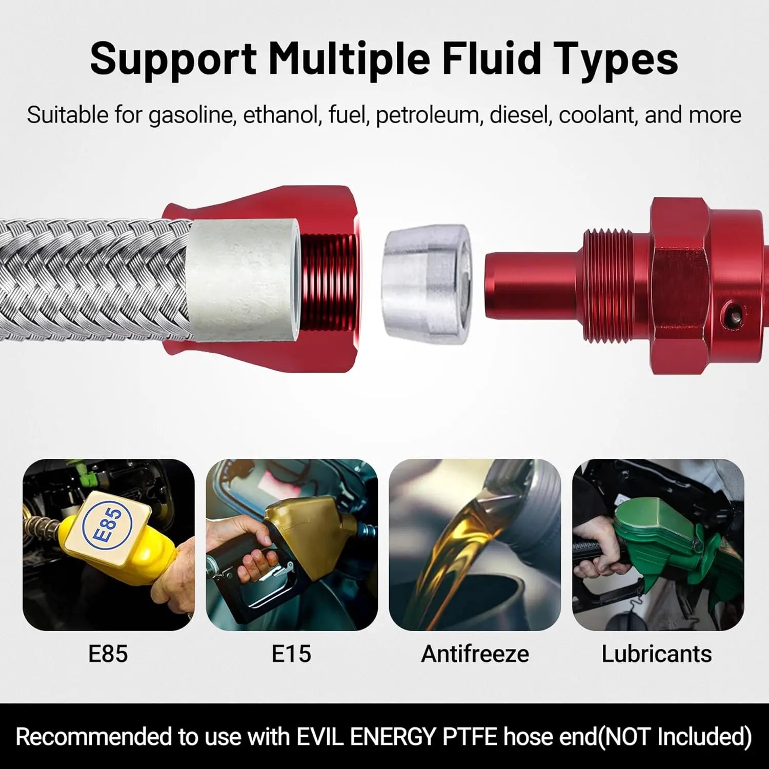 EVIL ENERGY PTFE Fuel Lines Kit, supports E85, E15, antifreeze, lubricants [Silver]