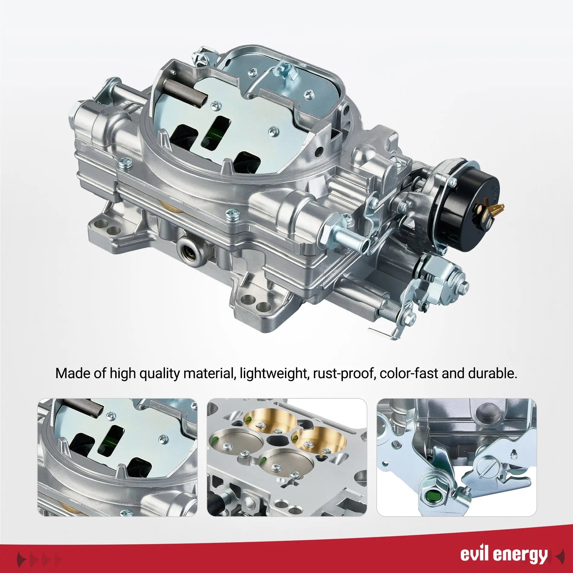 EVIL ENERGY 800 CFM 4-Barrel Carburetor quality build, lightweight, rust - proof, durable design