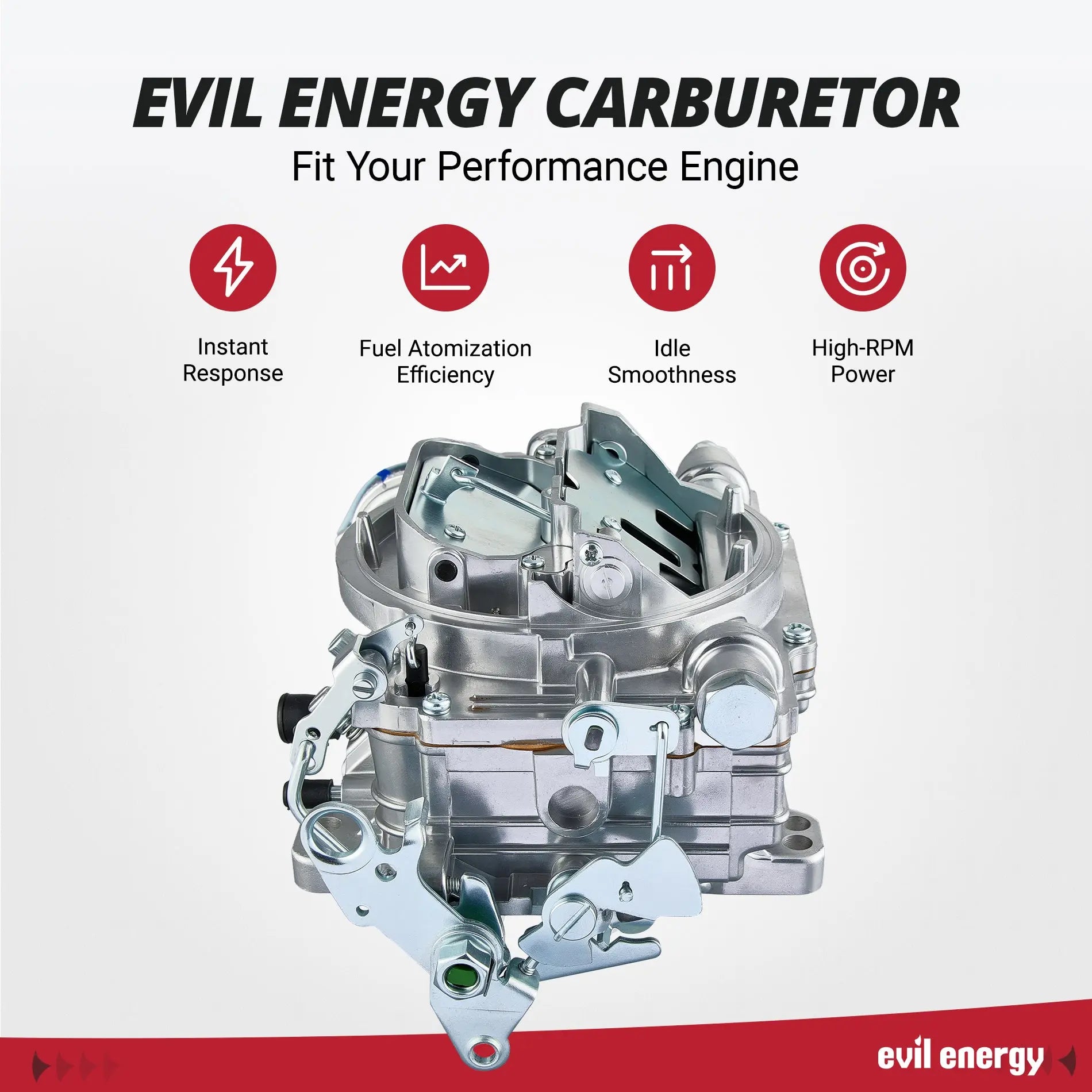 EVIL ENERGY 800 CFM 4-Barrel Carburetor, instant response, high-RPM power for performance engines
