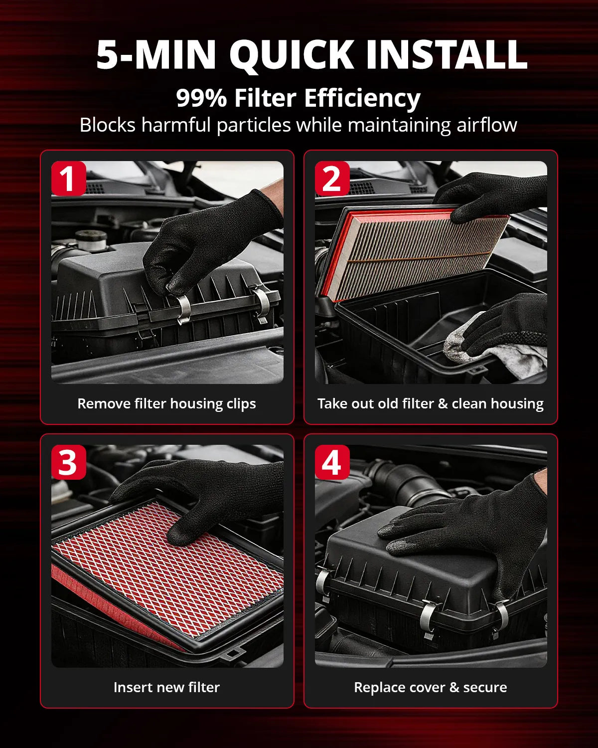 EVIL ENERGY Engine Air Filter Compatible with Ford Edge 2015-2024 2.0T 2.7T, Taurus 2014-2019 2.0T 2.7T, Fusion 2013-2020 1.5T 2.0T, Lincoln MKZ 2013-2020 2.0T, Replace DS7Z-9601A