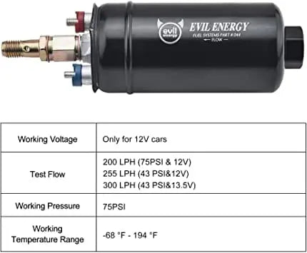 EVIL ENERGY External Inline Fuel Pump Electric 300LPH High Flow 12V Universal 2PCS
