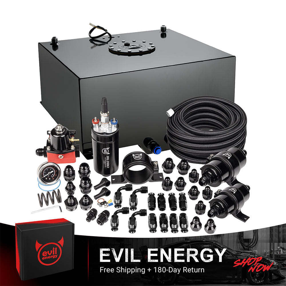 [12 Gallon,PTFE,Black] Complete EVIL ENERGY fuel cell kit with fuel pump, hose, filter, and fittings – ideal EFI fuel cell setup