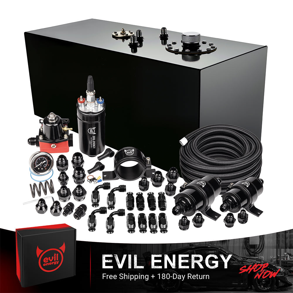 [19 Gallon,PTFE,Black] Complete EVIL ENERGY fuel cell kit with fuel pump, hose, filter, and fittings – ideal EFI fuel cell setup
