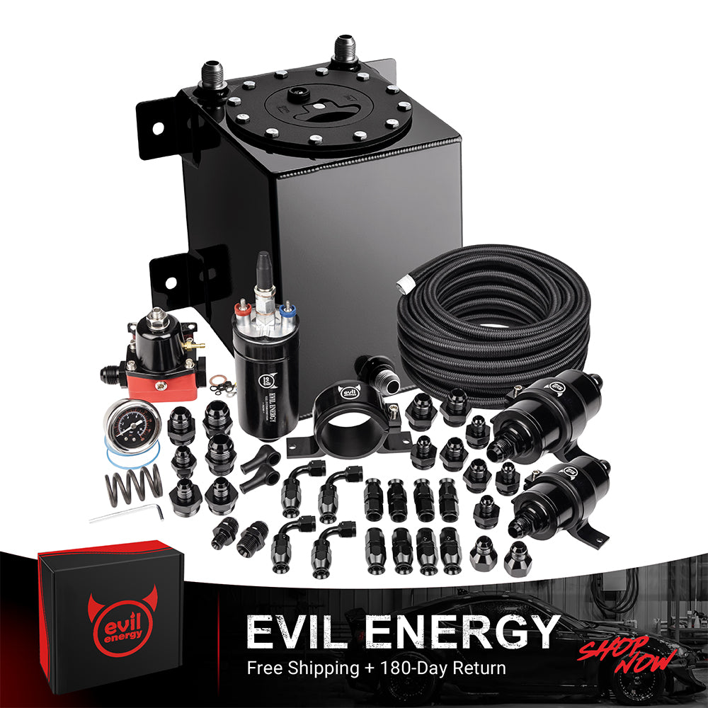 [1 Gallon,PTFE,Black] Complete EVIL ENERGY fuel cell kit with fuel pump, hose, filter, and fittings – ideal EFI fuel cell setup