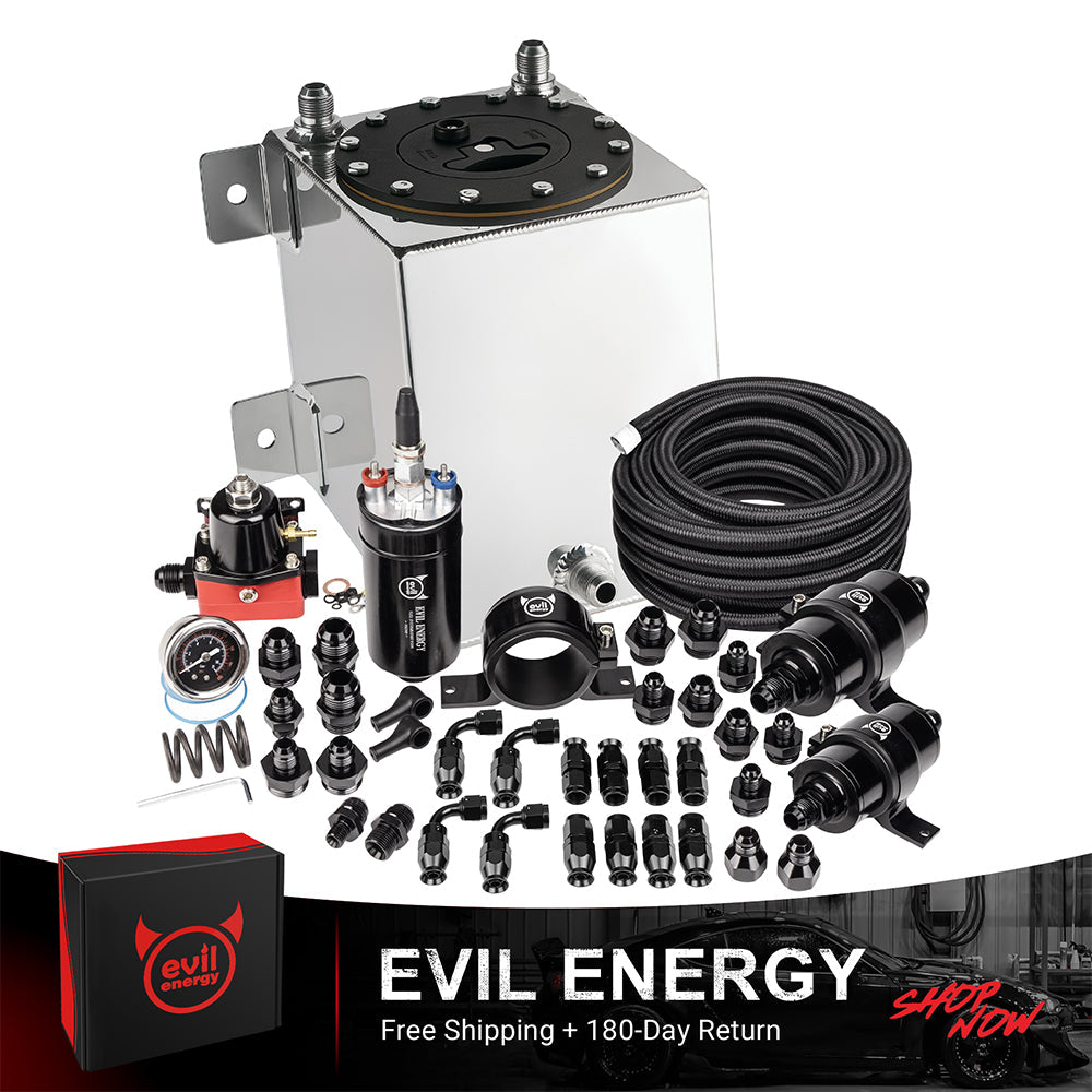 [1 Gallon,PTFE,Silver] Complete EVIL ENERGY fuel cell kit with fuel pump, hose, filter, and fittings – ideal EFI fuel cell setup