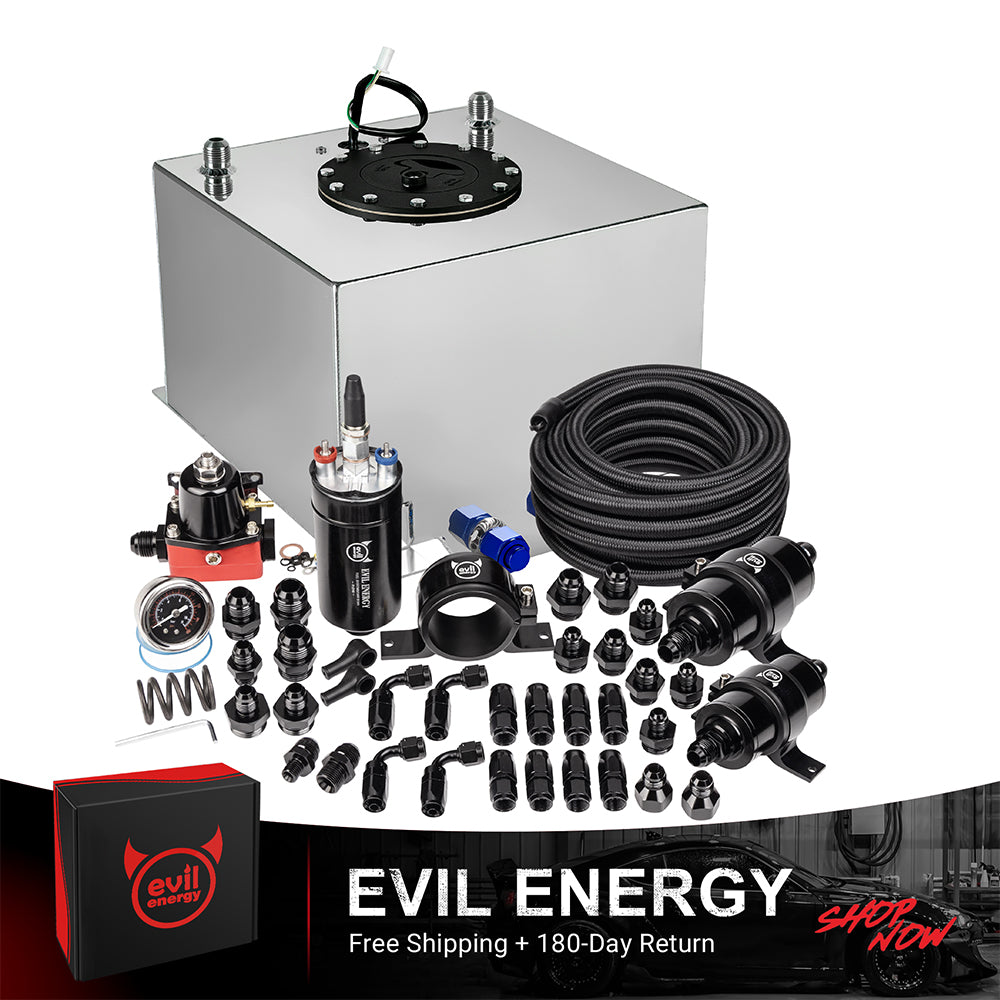 [5 Gallon,CPE,Silver] Complete EVIL ENERGY fuel cell kit with fuel pump, hose, filter, and fittings – ideal EFI fuel cell setup
