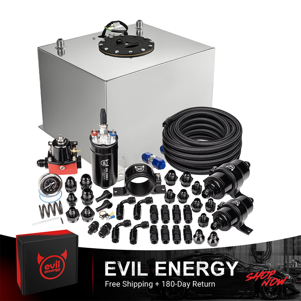 [8 Gallon,CPE,Silver] Complete EVIL ENERGY fuel cell kit with fuel pump, hose, filter, and fittings – ideal EFI fuel cell setup