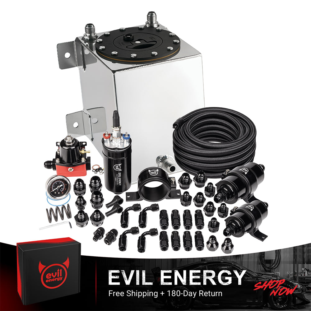 [1 Gallon,CPE,Silver] Complete EVIL ENERGY fuel cell kit with fuel pump, hose, filter, and fittings – ideal EFI fuel cell setup