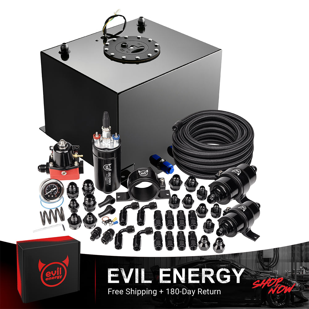 [8 Gallon,CPE,Black] Complete EVIL ENERGY fuel cell kit with fuel pump, hose, filter, and fittings – ideal EFI fuel cell setup