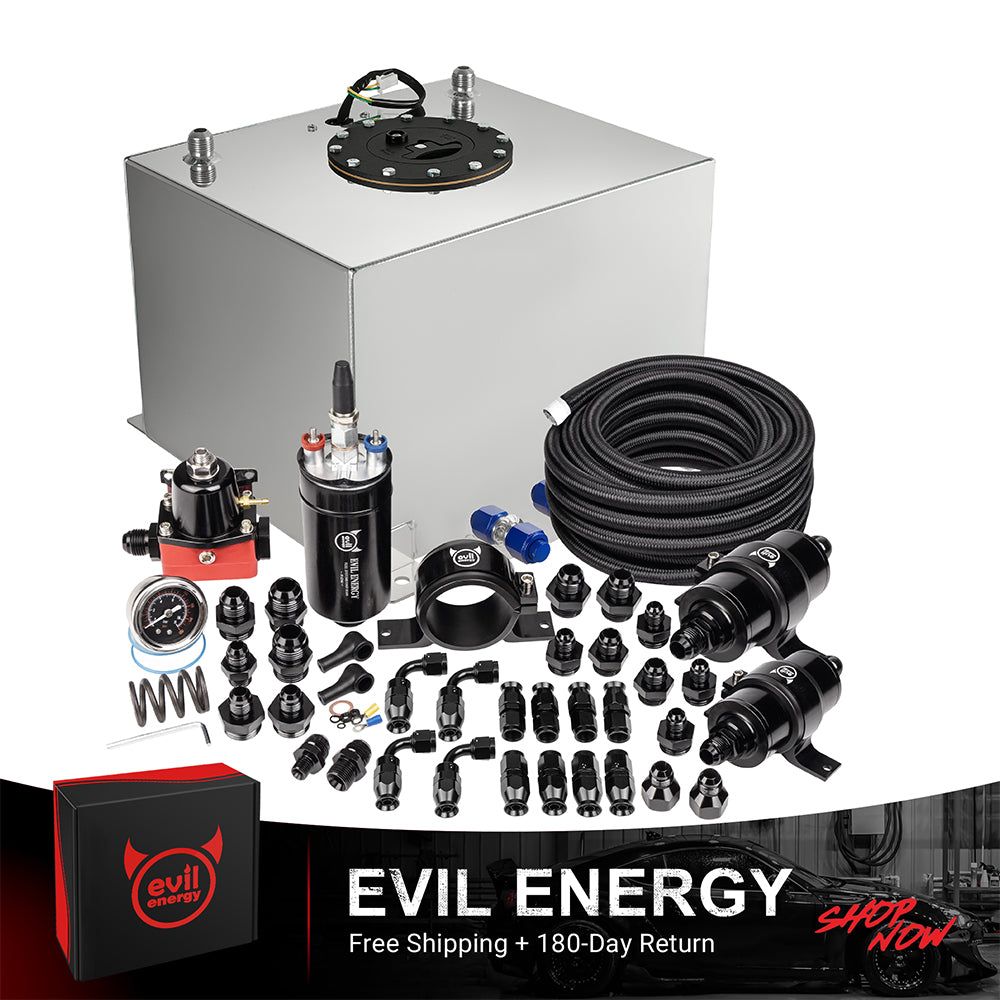 [8 Gallon,PTFE,Silver] Complete EVIL ENERGY fuel cell kit with fuel pump, hose, filter, and fittings – ideal EFI fuel cell setup