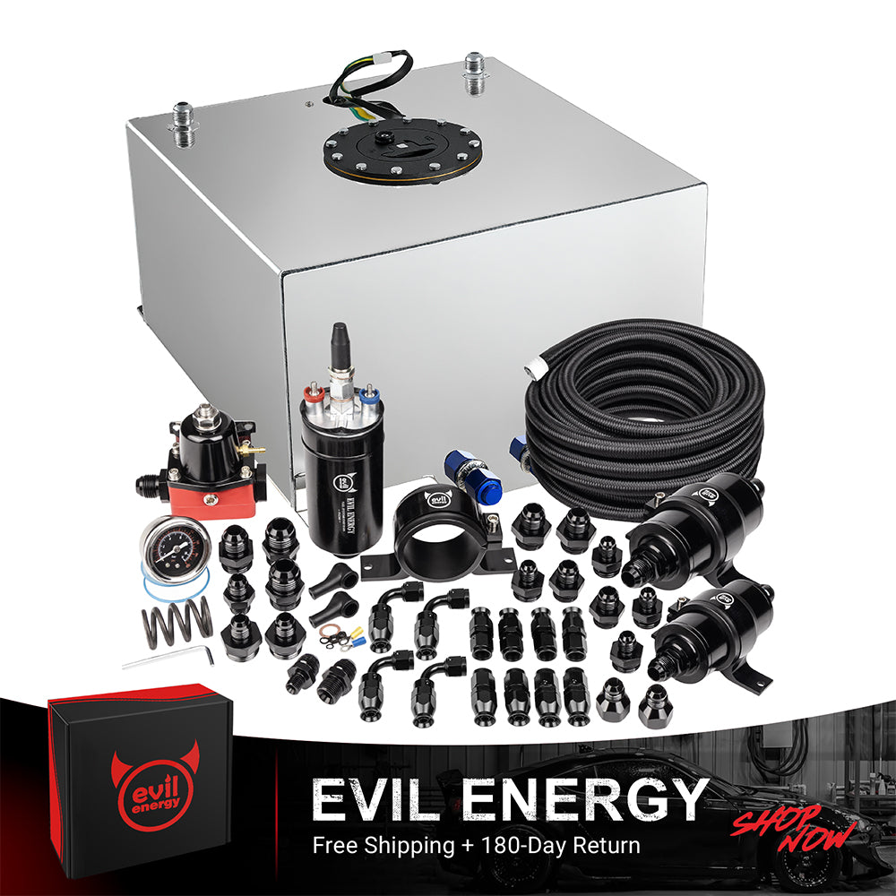 [10 Gallon,PTFE,Silver] Complete EVIL ENERGY fuel cell kit with fuel pump, hose, filter, and fittings – ideal EFI fuel cell setup