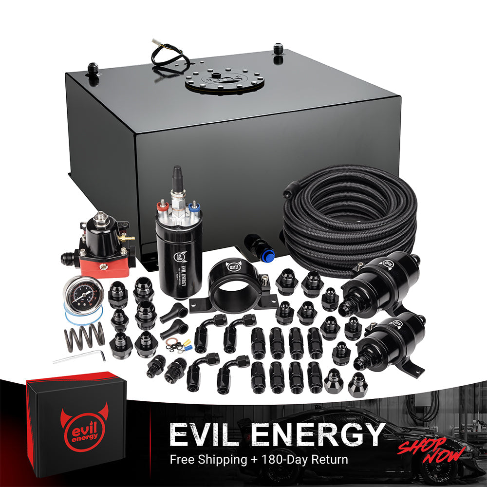 [12 Gallon,CPE,Black] Complete EVIL ENERGY fuel cell kit with fuel pump, hose, filter, and fittings – ideal EFI fuel cell setup