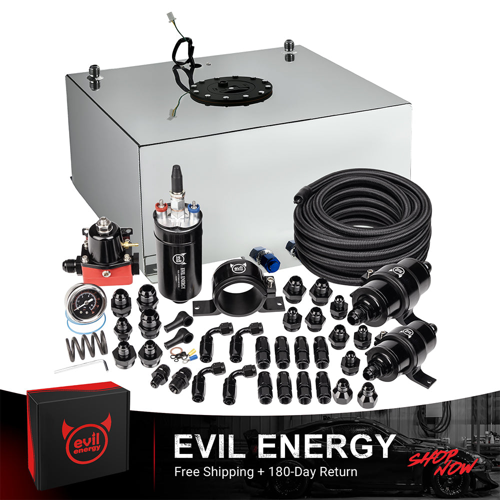 [12 Gallon,CPE,Silver] Complete EVIL ENERGY fuel cell kit with fuel pump, hose, filter, and fittings – ideal EFI fuel cell setup