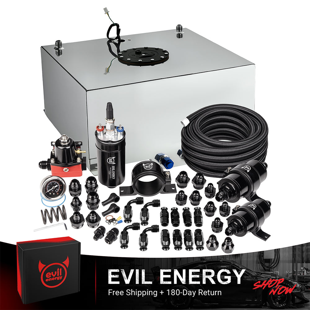 [12 Gallon,PTFE,Silver] Complete EVIL ENERGY fuel cell kit with fuel pump, hose, filter, and fittings – ideal EFI fuel cell setup