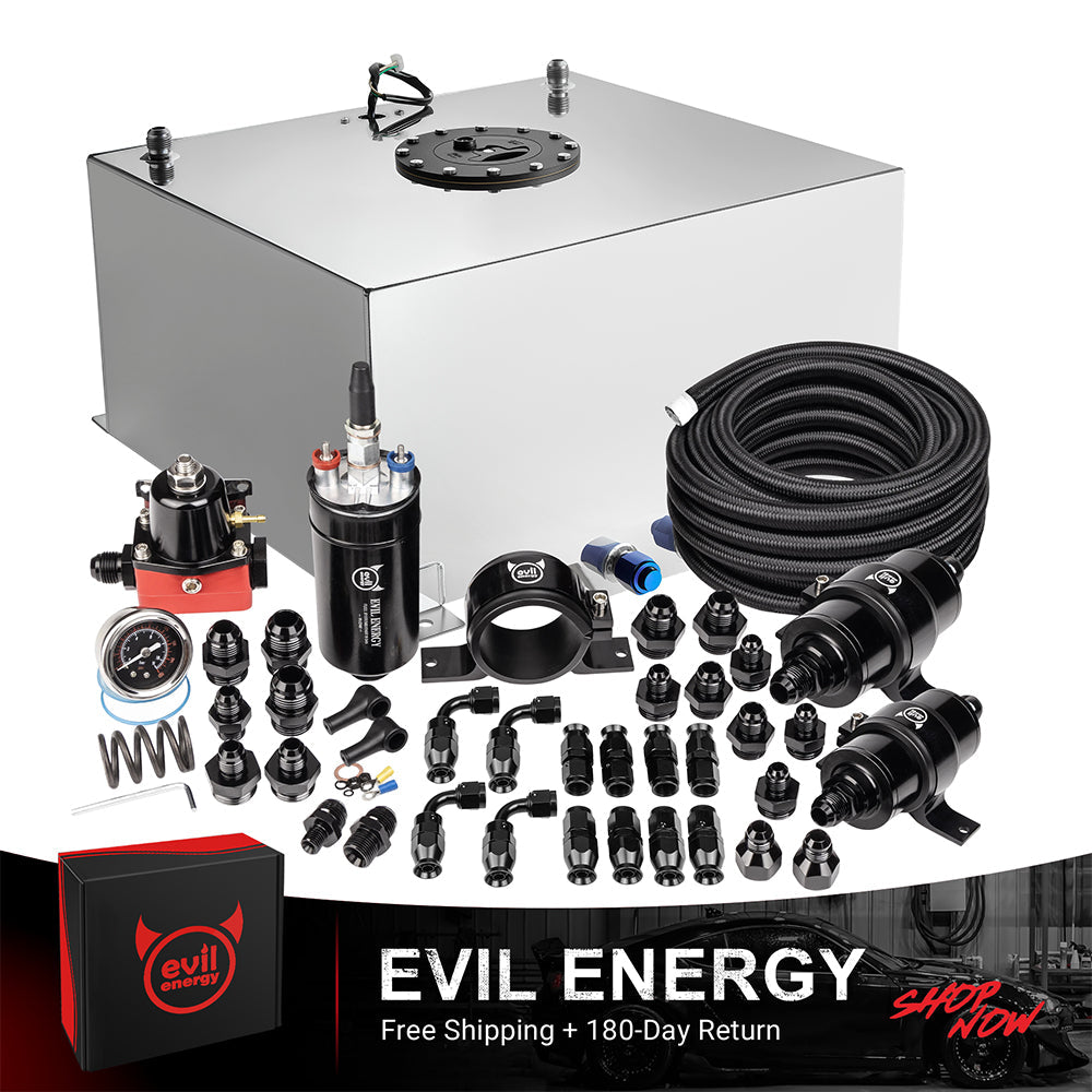 [15 Gallon(Cubic),PTFE,Silver] Complete EVIL ENERGY fuel cell kit with fuel pump, hose, filter, and fittings – ideal EFI fuel cell setup