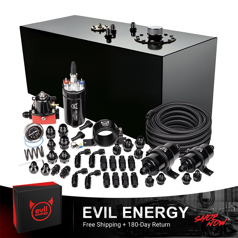 [19 Gallon,CPE,Black] Complete EVIL ENERGY fuel cell kit with fuel pump, hose, filter, and fittings – ideal EFI fuel cell setup