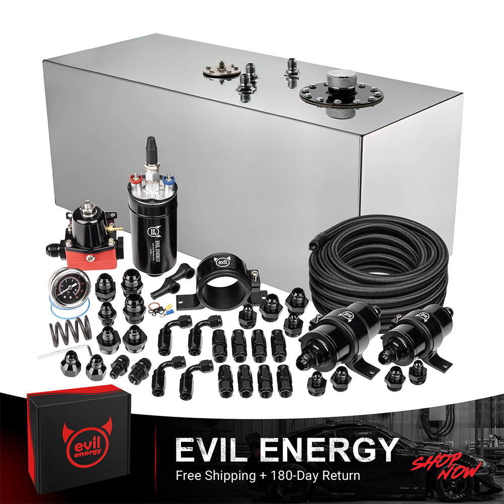[19 Gallon,CPE,Silver] Complete EVIL ENERGY fuel cell kit with fuel pump, hose, filter, and fittings – ideal EFI fuel cell setup