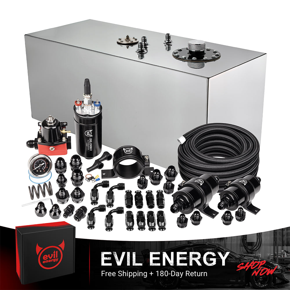 [19 Gallon,PTFE,Silver] Complete EVIL ENERGY fuel cell kit with fuel pump, hose, filter, and fittings – ideal EFI fuel cell setup