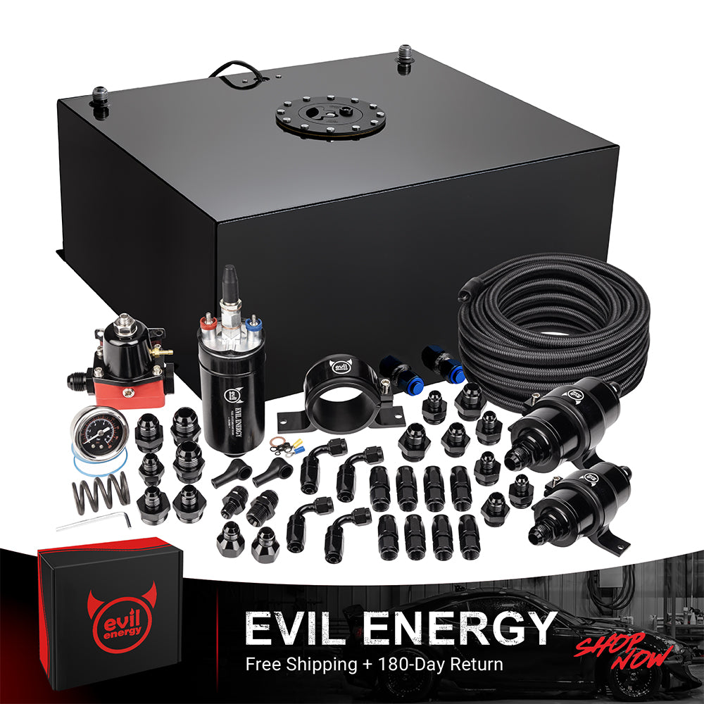 [20 Gallon,CPE,Black] Complete EVIL ENERGY fuel cell kit with fuel pump, hose, filter, and fittings – ideal EFI fuel cell setup