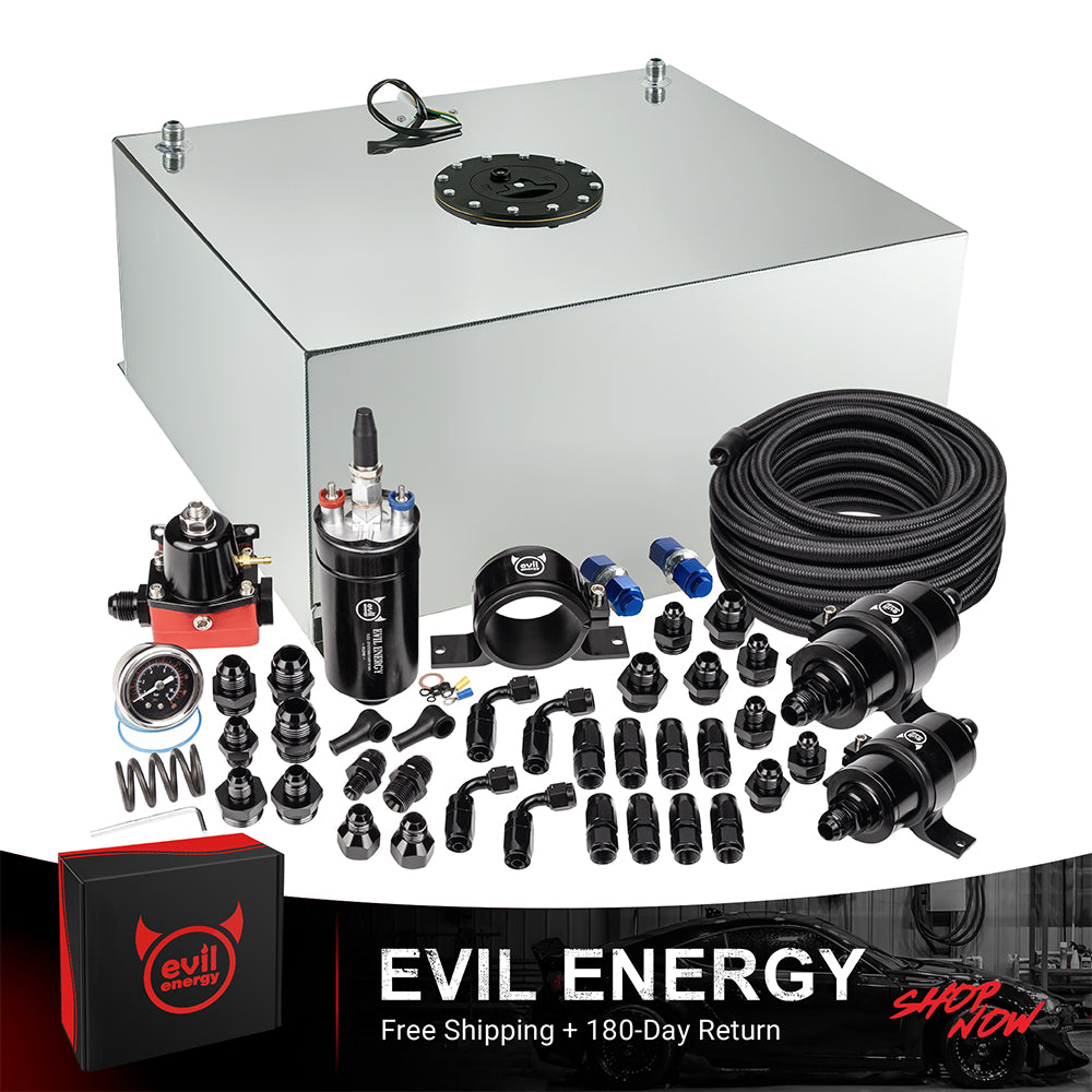 [20 Gallon,CPE,Silver] Complete EVIL ENERGY fuel cell kit with fuel pump, hose, filter, and fittings – ideal EFI fuel cell setup