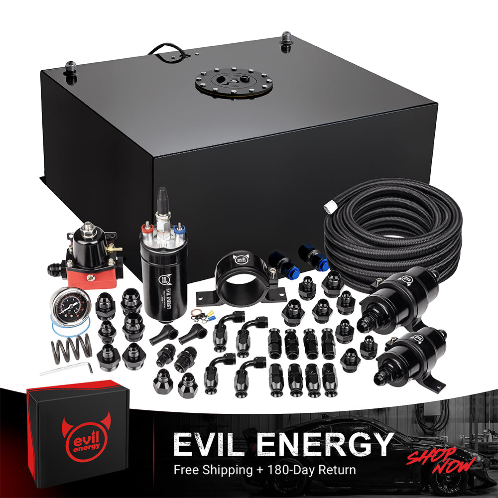 [20 Gallon,PTFE,Black] Complete EVIL ENERGY fuel cell kit with fuel pump, hose, filter, and fittings – ideal EFI fuel cell setup