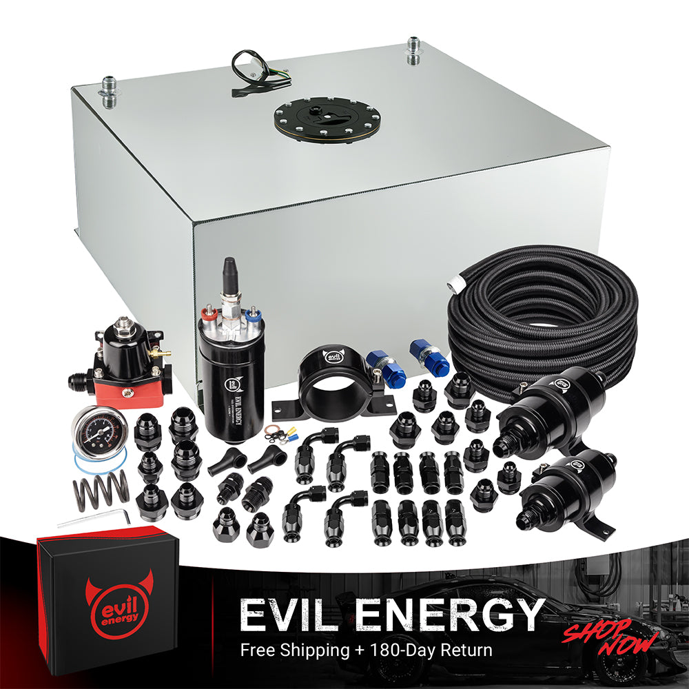 [20 Gallon,PTFE,Silver] Complete EVIL ENERGY fuel cell kit with fuel pump, hose, filter, and fittings – ideal EFI fuel cell setup