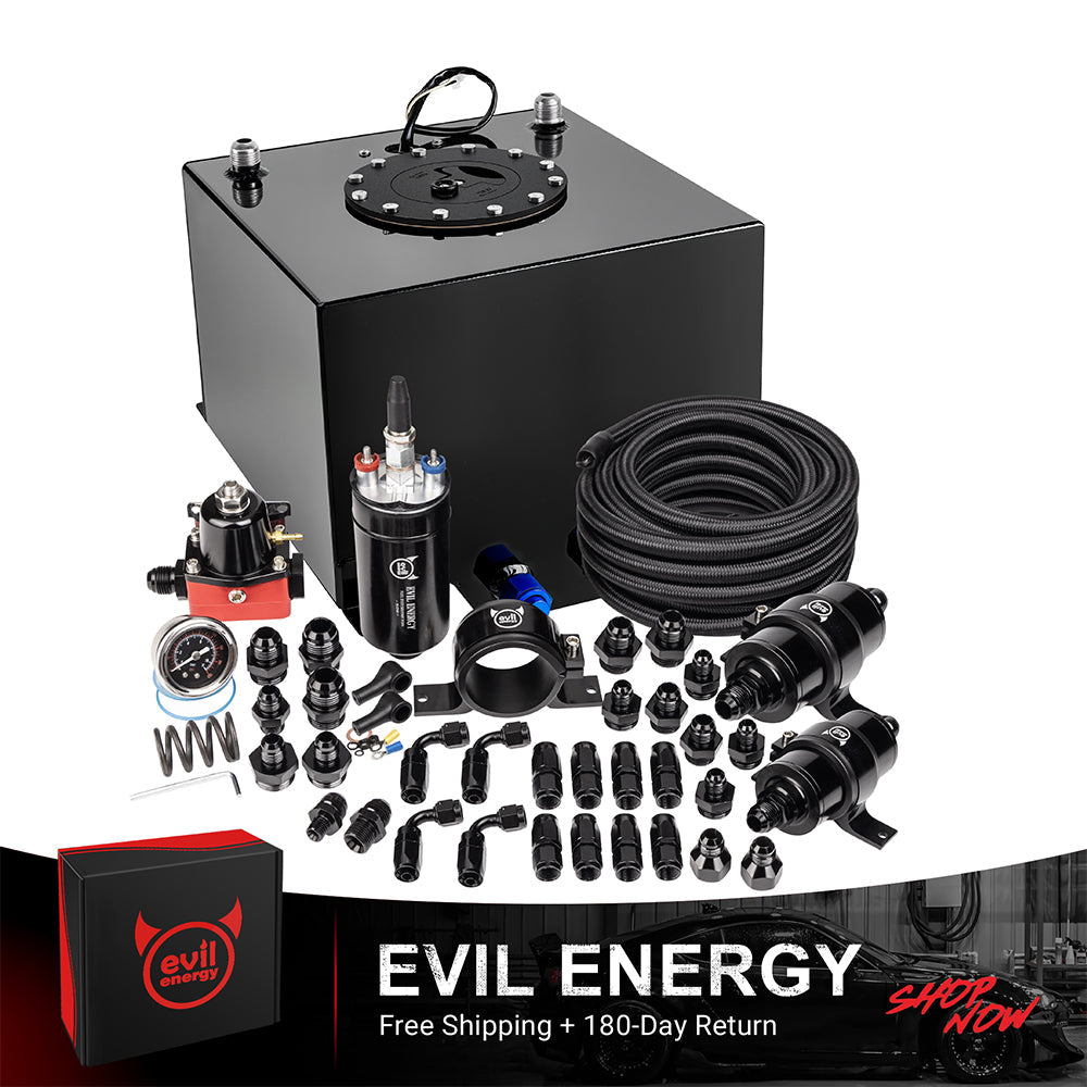 [5 Gallon,CPE,Black] Complete EVIL ENERGY fuel cell kit with fuel pump, hose, filter, and fittings – ideal EFI fuel cell setup