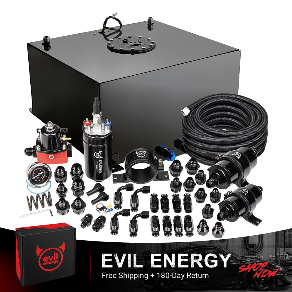 [15 Gallon(Cubic),PTFE,Black] Complete EVIL ENERGY fuel cell kit with fuel pump, hose, filter, and fittings – ideal EFI fuel cell setup