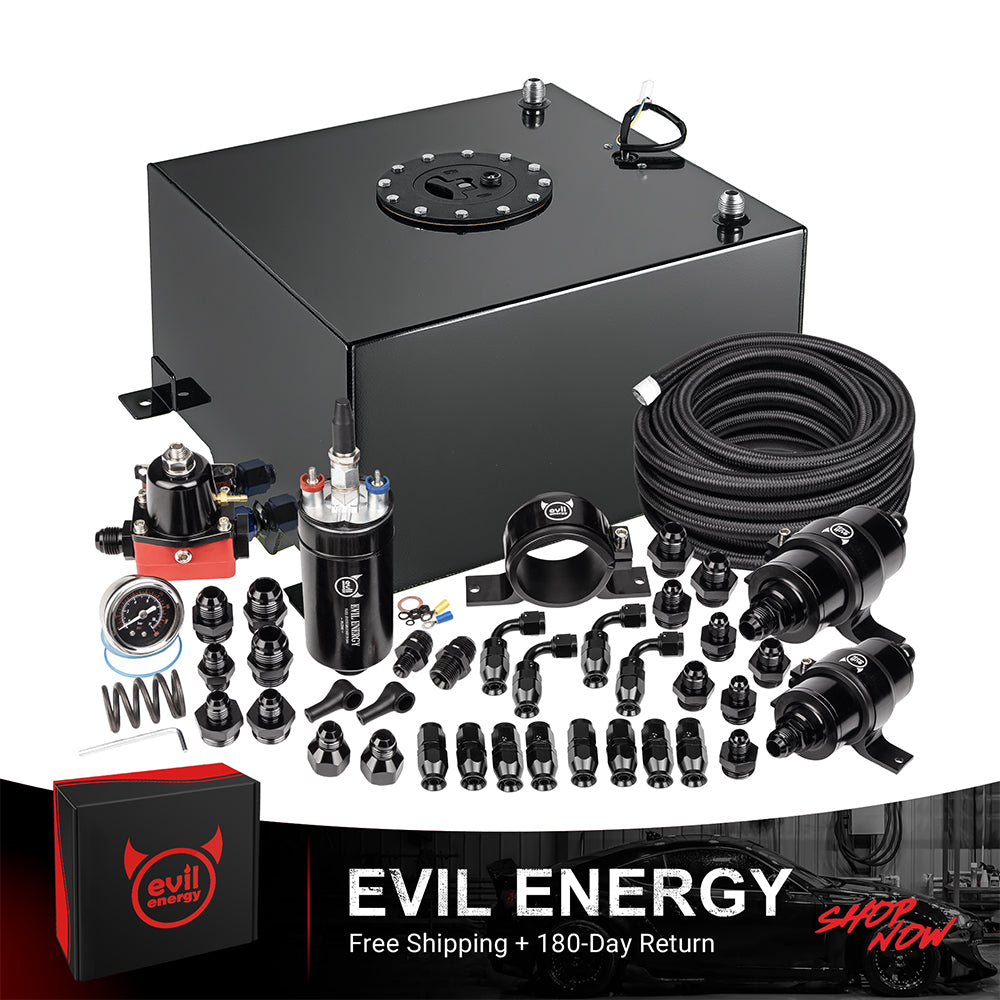 [10 Gallon,Black,PTFE] Complete EVIL ENERGY fuel cell kit with fuel pump, hose, filter, and fittings – ideal EFI fuel cell setup