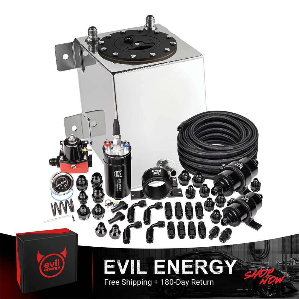 [2.5 Gallon,CPE,Silver] Complete EVIL ENERGY fuel cell kit with fuel pump, hose, filter, and fittings – ideal EFI fuel cell setup