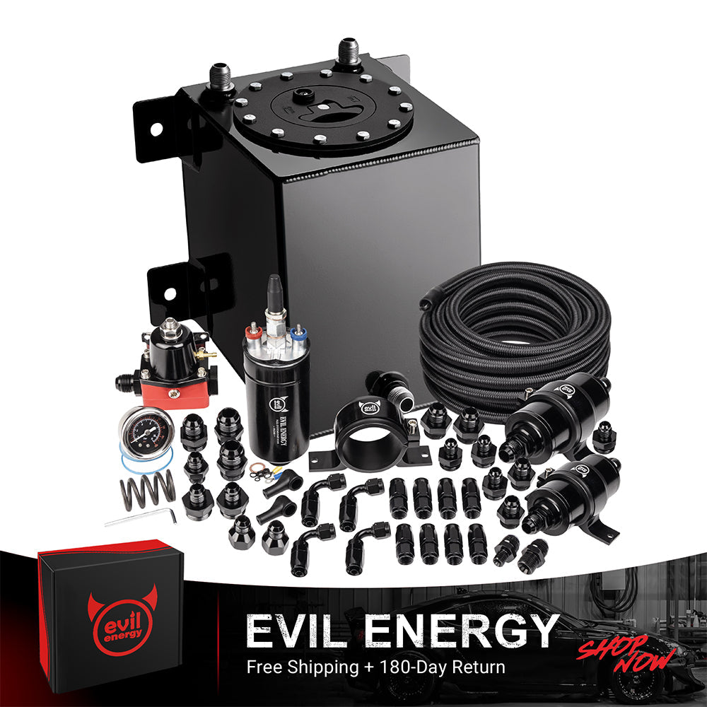 [2.5 Gallon,CPE,Black] Complete EVIL ENERGY fuel cell kit with fuel pump, hose, filter, and fittings – ideal EFI fuel cell setup