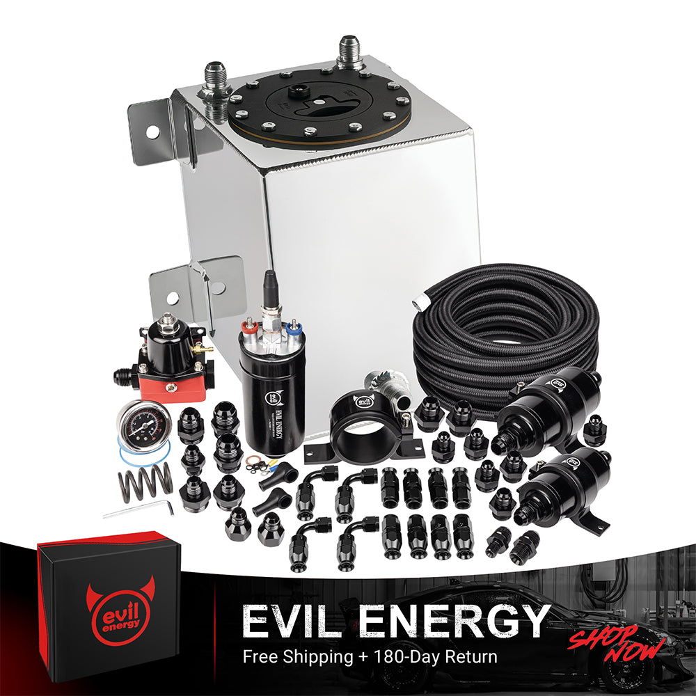 [2.5 Gallon,PTFE,Silver] Complete EVIL ENERGY fuel cell kit with fuel pump, hose, filter, and fittings – ideal EFI fuel cell setup