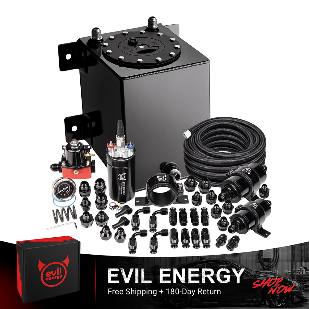 [2.5 Gallon,PTFE,Black] Complete EVIL ENERGY fuel cell kit with fuel pump, hose, filter, and fittings – ideal EFI fuel cell setup