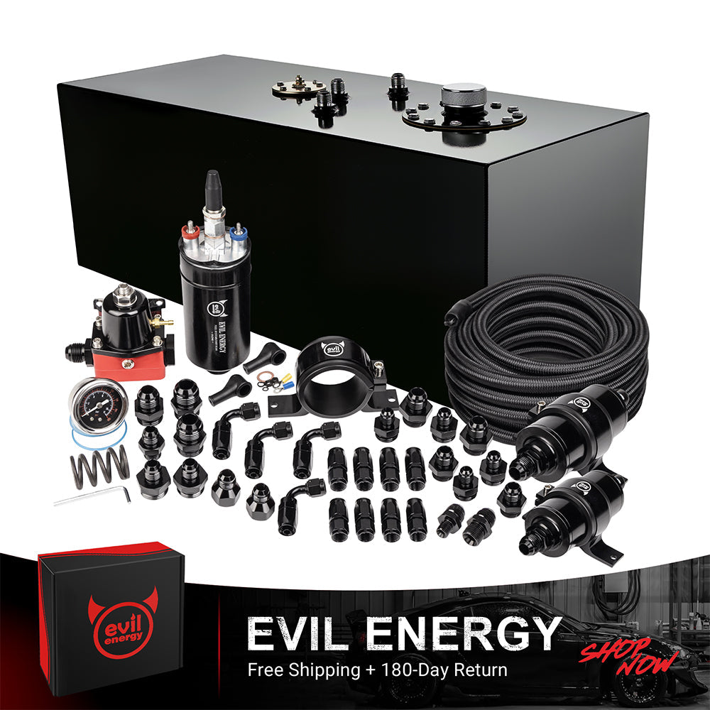 [15 Gallon(Rectangular),CPE,Black] Complete EVIL ENERGY fuel cell kit with fuel pump, hose, filter, and fittings – ideal EFI fuel cell setup