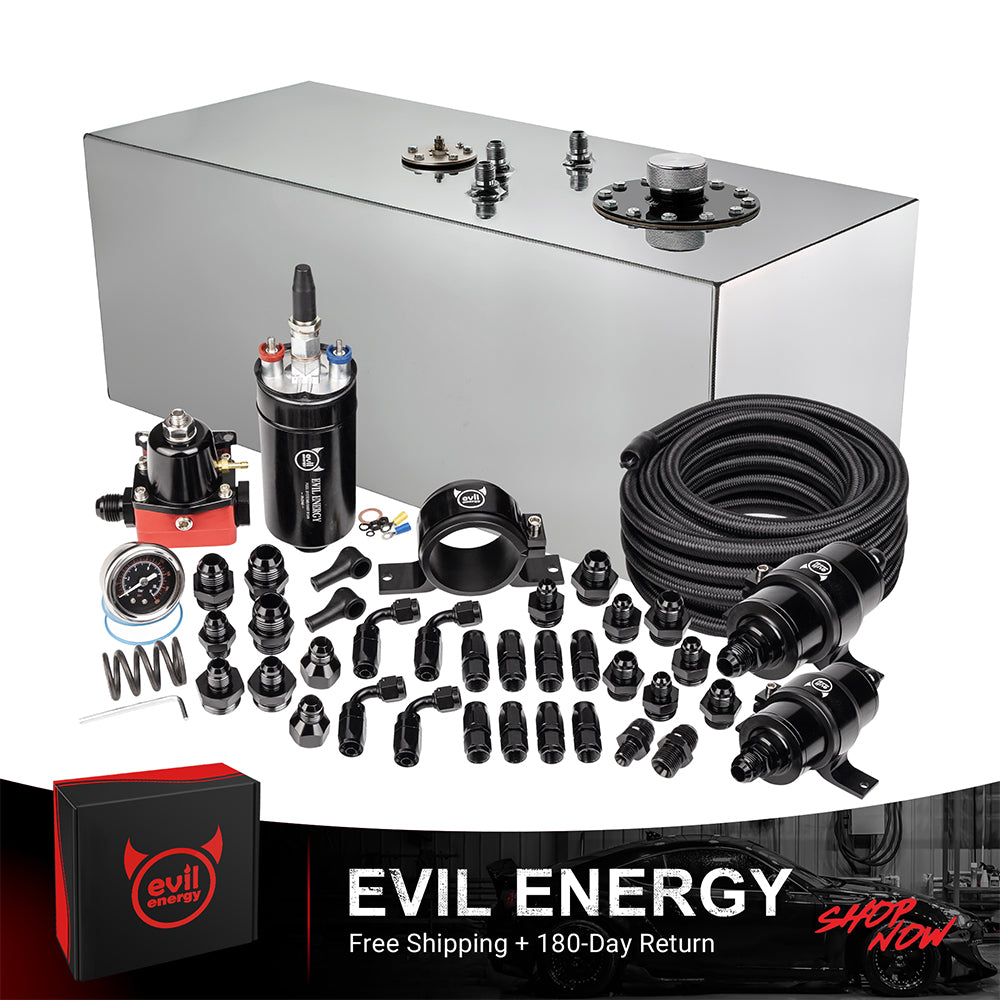 [15 Gallon(Rectangular),CPE,Silver] Complete EVIL ENERGY fuel cell kit with fuel pump, hose, filter, and fittings – ideal EFI fuel cell setup