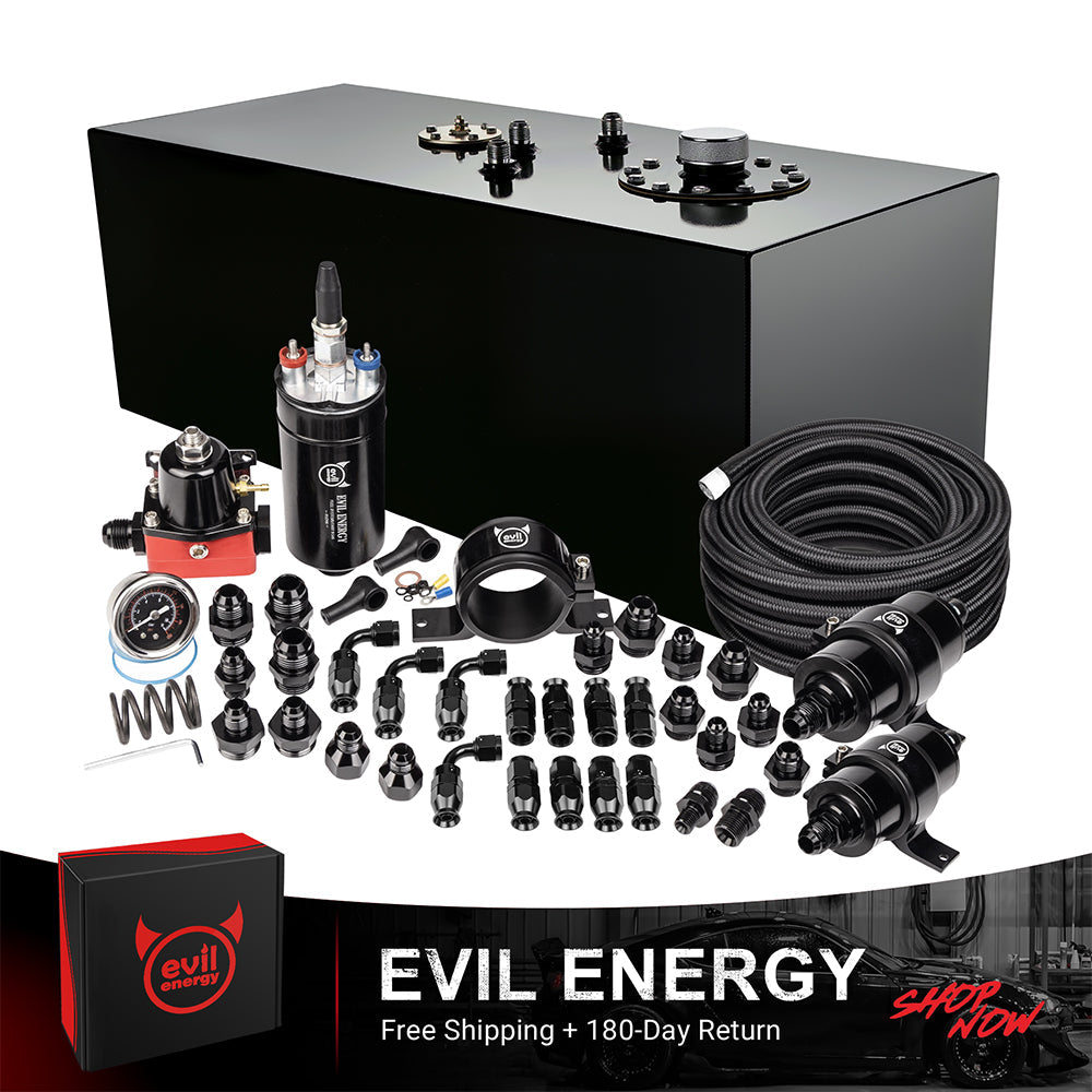 [15 Gallon(Rectangular),PTFE,Black] Complete EVIL ENERGY fuel cell kit with fuel pump, hose, filter, and fittings – ideal EFI fuel cell setup