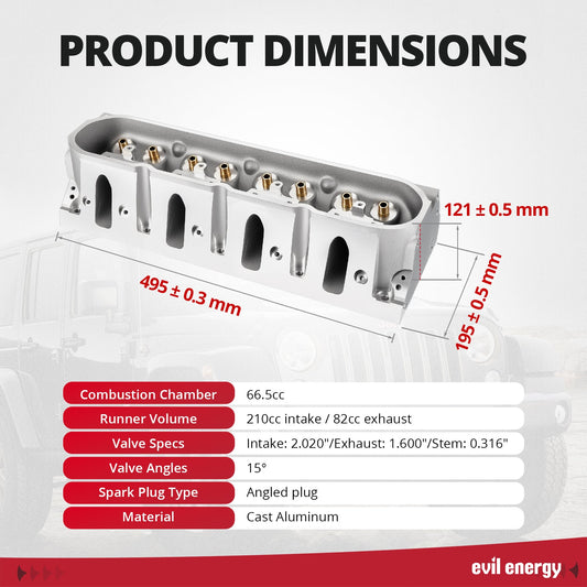 EVIL ENERGY Cylinder Head for LS1 Engines - Product Dimensions & Specs (Combustion Chamber, Runner Volume, etc.)