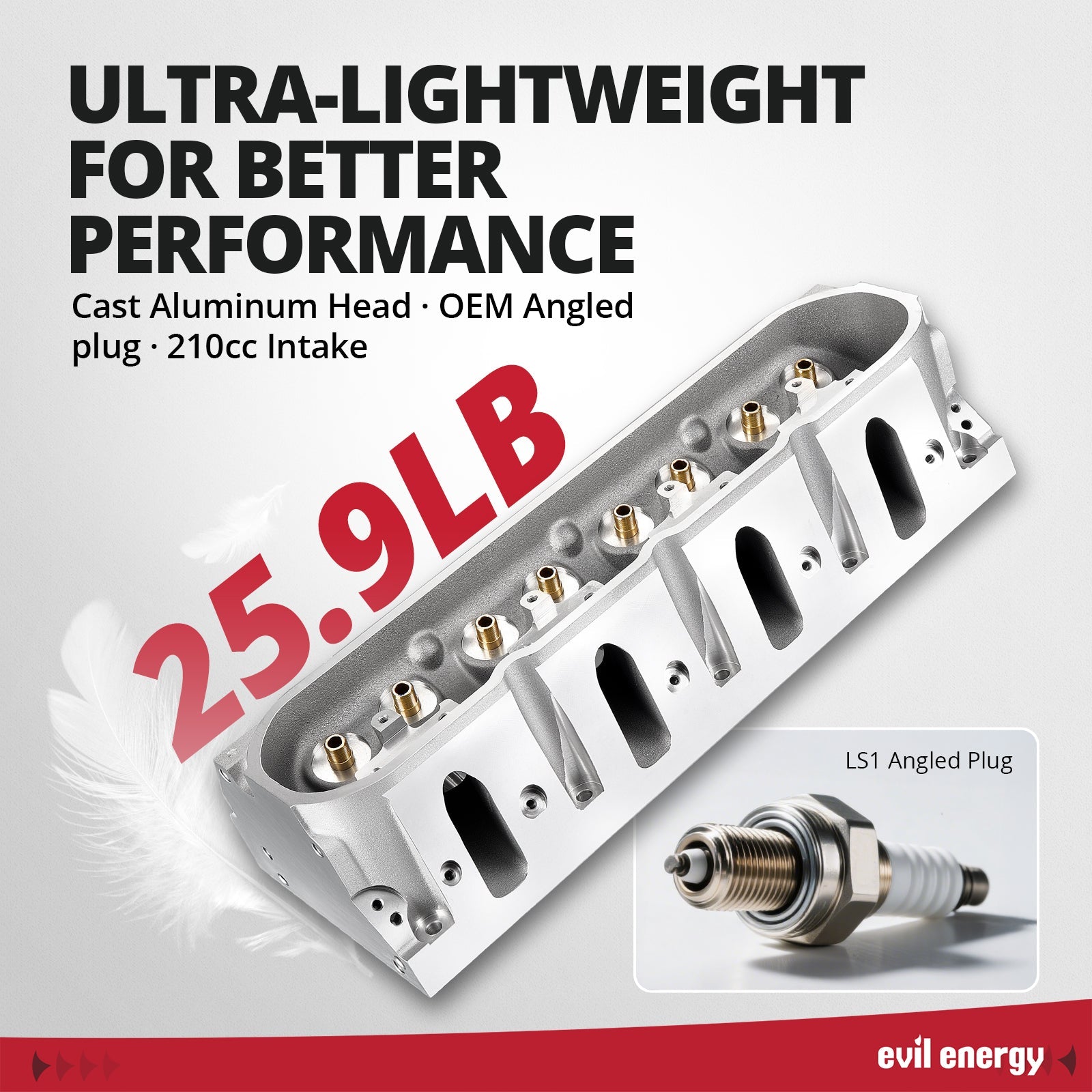 EVIL ENERGY Cylinder Head for LS1 Engines - Ultra - Lightweight Cast Aluminum, 25.9LB, Better Performance