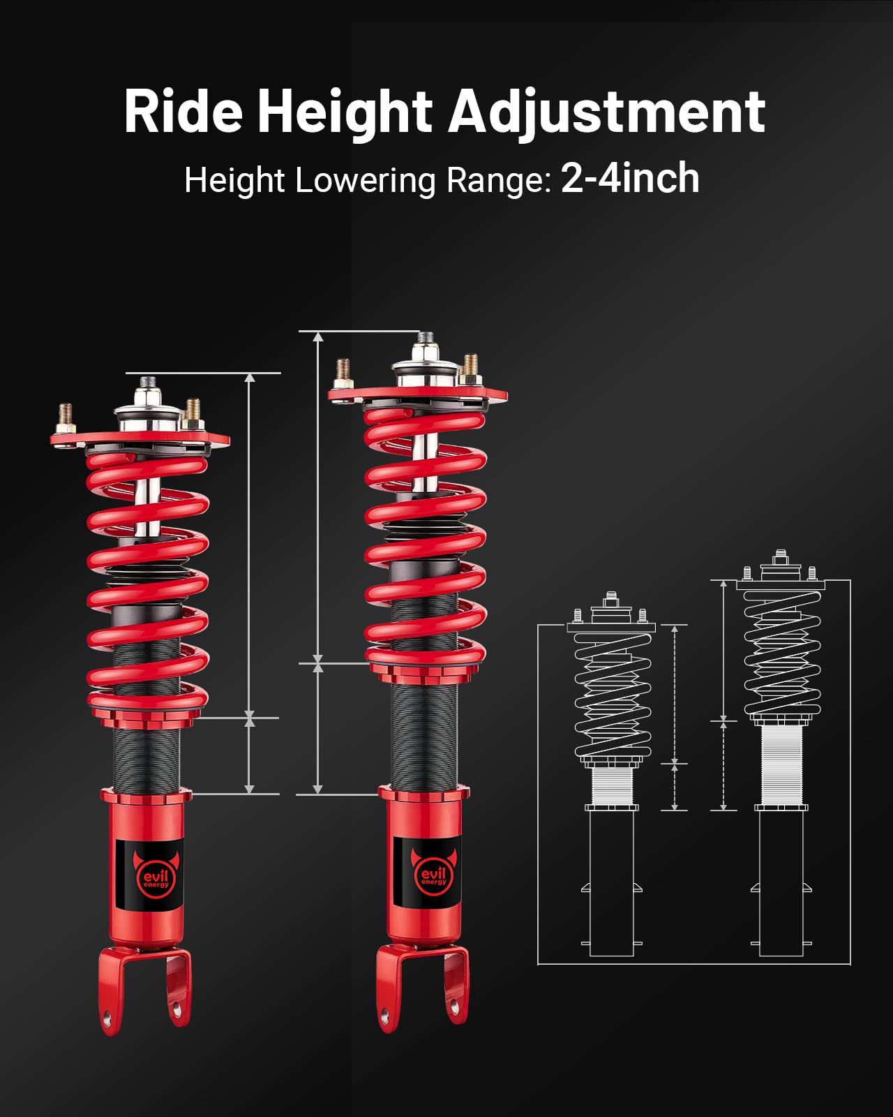 EVIL ENERGY Mazda RX-8 2004-2011 Coilovers: Height-Adjustable Twin-Tube Suspension Kit, Red - Performance Lowering Kit for Enhanced Ride