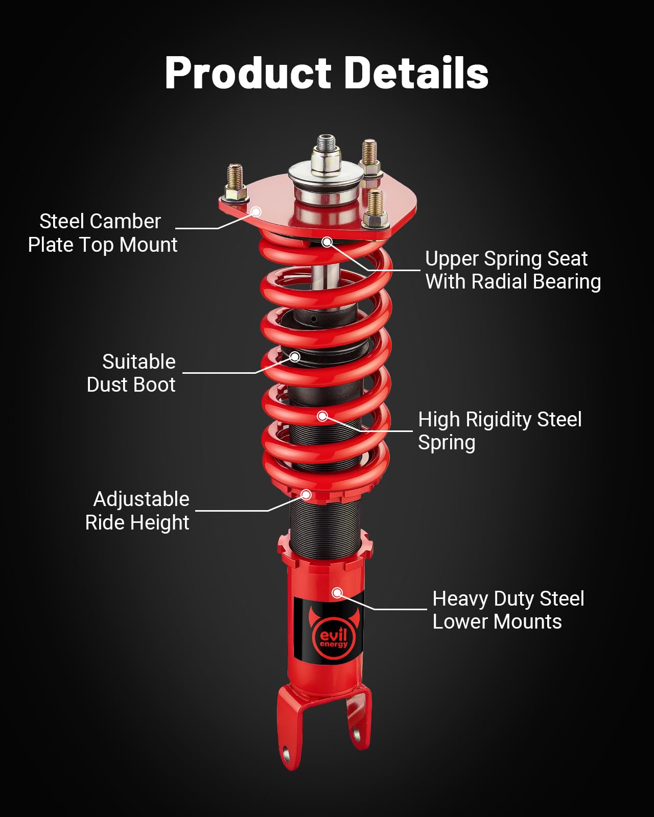 EVIL ENERGY Mazda RX-8 2004-2011 Coilovers: Height-Adjustable Twin-Tube Suspension Kit, Red - Performance Lowering Kit for Enhanced Ride