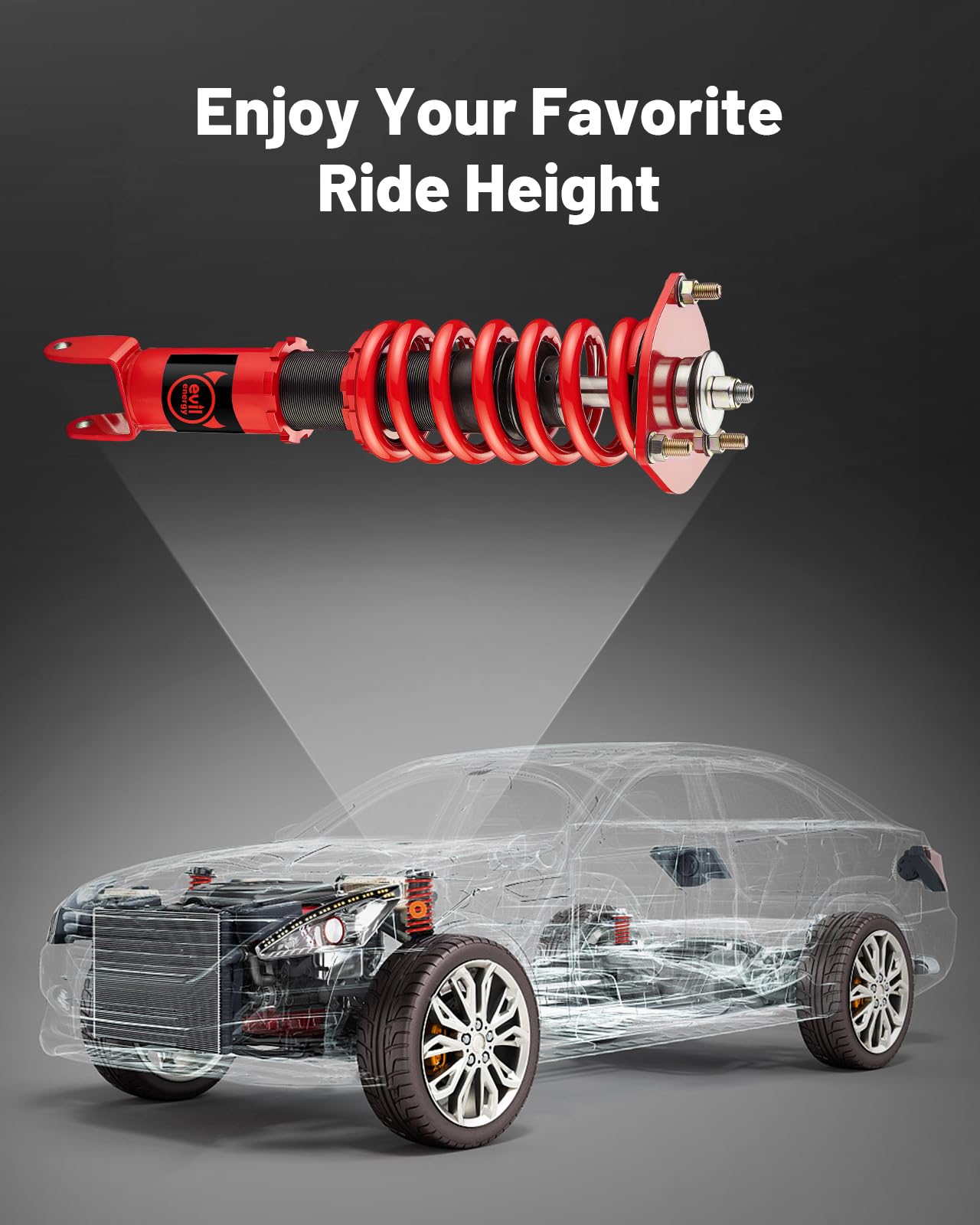 EVIL ENERGY Mazda RX-8 2004-2011 Coilovers: Height-Adjustable Twin-Tube Suspension Kit, Red - Performance Lowering Kit for Enhanced Ride