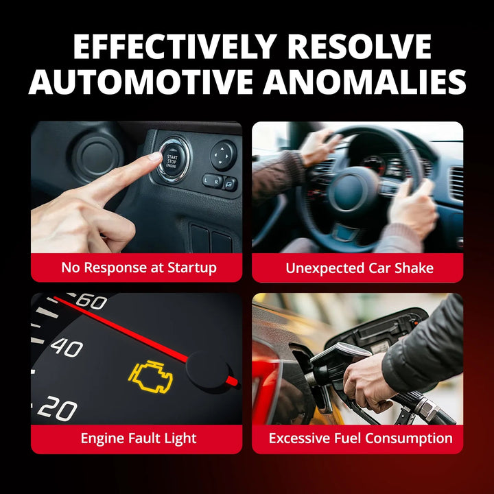 Diagnostic guide to resolving automotive anomalies like no response at startup, engine misfire shaking, check engine light (DTC P0351), and excessive fuel consumption.