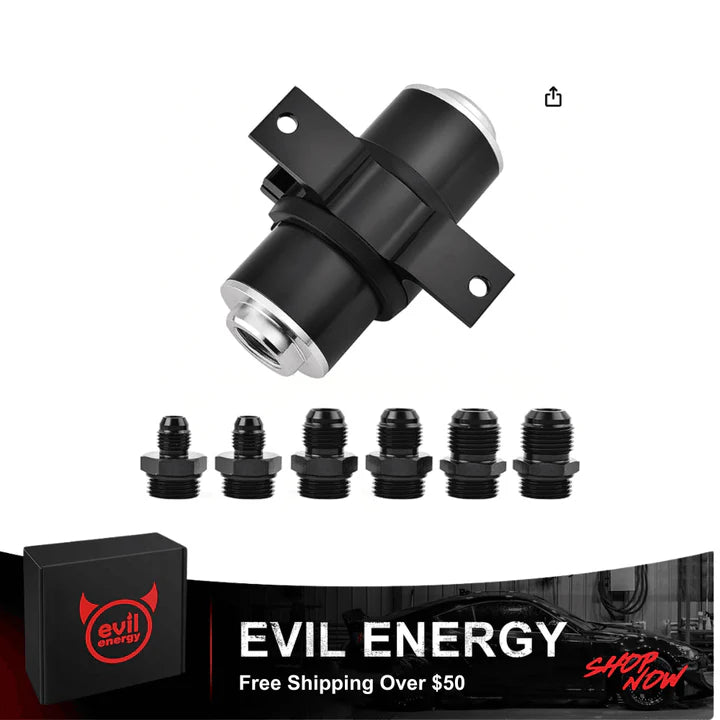 [Without Fuel Cell,Without Fuel Pressure Regulator,100 Micron] EVIL ENERGY black inline fuel pressure regulator kit with barb and AN fittings for universal EFI applications