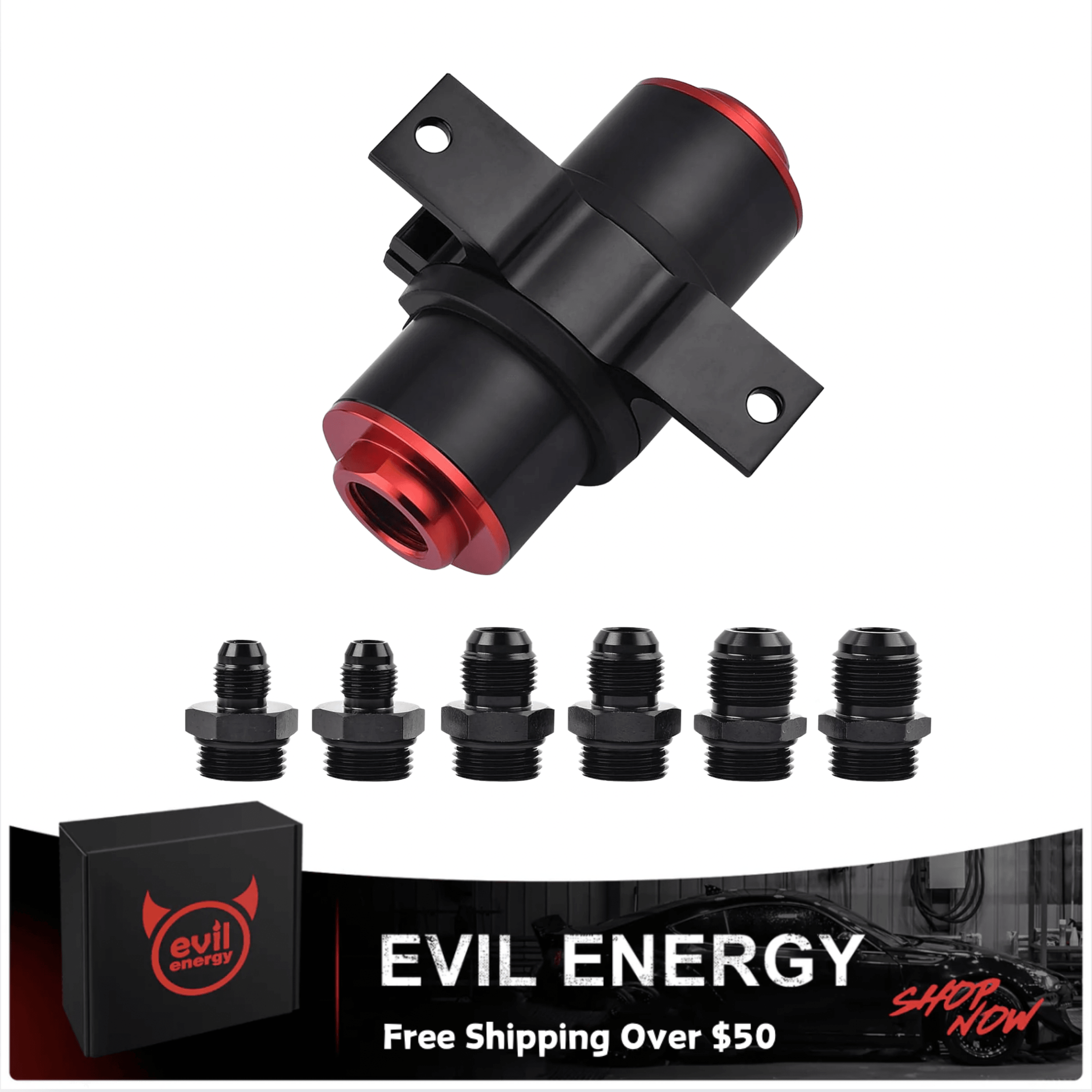 [100 Micron,Red,With Bracket] evil energy inline fuel filters available in red, black, and blue colors for LS swap or racing applications