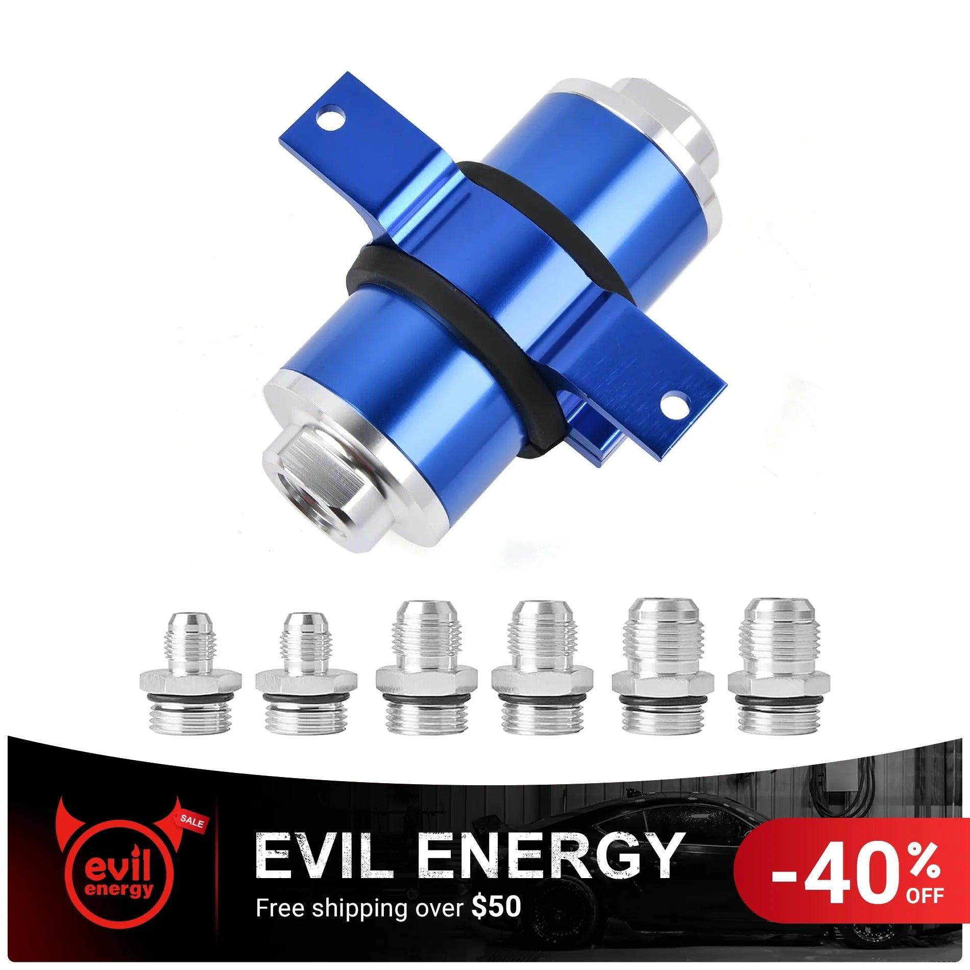 [30 Micron,Blue,With Bracket] evil energy inline fuel filters available in red, black, and blue colors for LS swap or racing applications