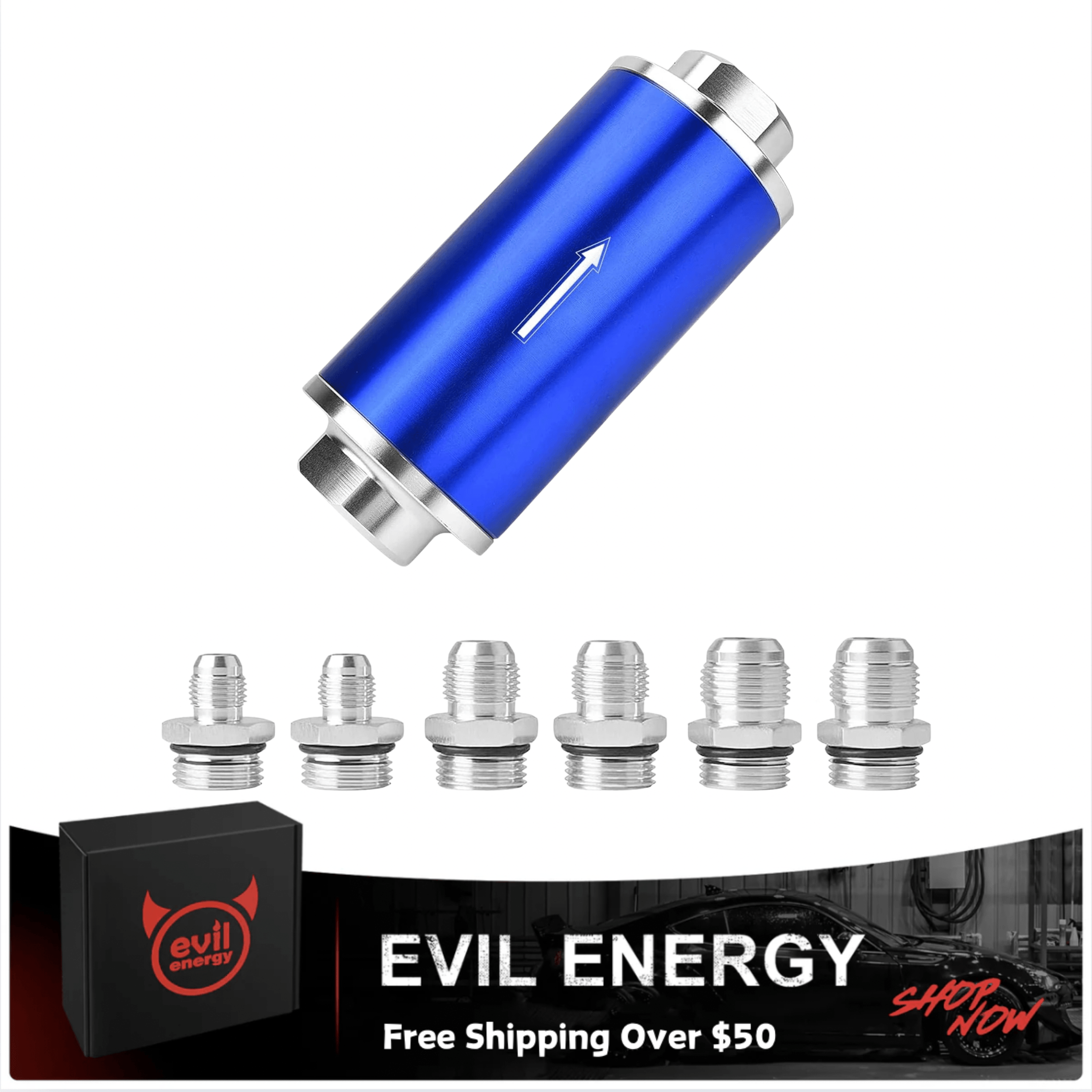 [30 Micron,Blue,Without Bracket] evil energy inline fuel filters available in red, black, and blue colors for LS swap or racing applications