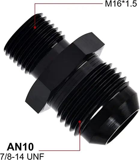 Black Aluminum Billet AN8 To M16x1.5 Metric Male Straight Adapter – Fuel/Oil/Water/Air