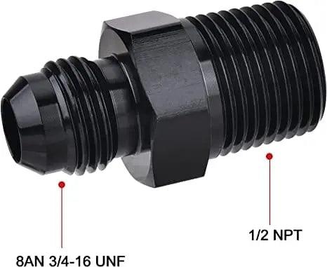 Evilenergy EVIL ENERGY Male Flare to NPT Pipe Fitting Adapter Aluminum Straight Black 2PCS/4PCS[1/2,8AN]
