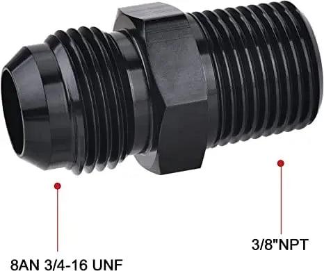 Evilenergy EVIL ENERGY Male Flare to NPT Pipe Fitting Adapter Aluminum Straight Black 2PCS/4PCS[3/8,8AN]
